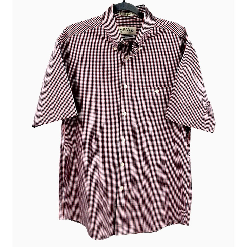 Vintage Orvis Shirt Men M Gingham Check Chest Pocket Short Sleeve Button Up